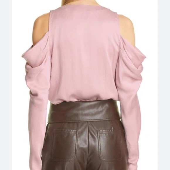 Jonathan Simkhai Pink Remington Silk V-Neck Cold Shoulder Blouse - Picture 3 of 9